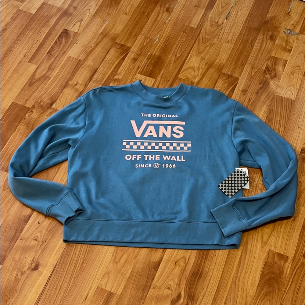 Vans Blue Sweatshirt with Pink Logo
